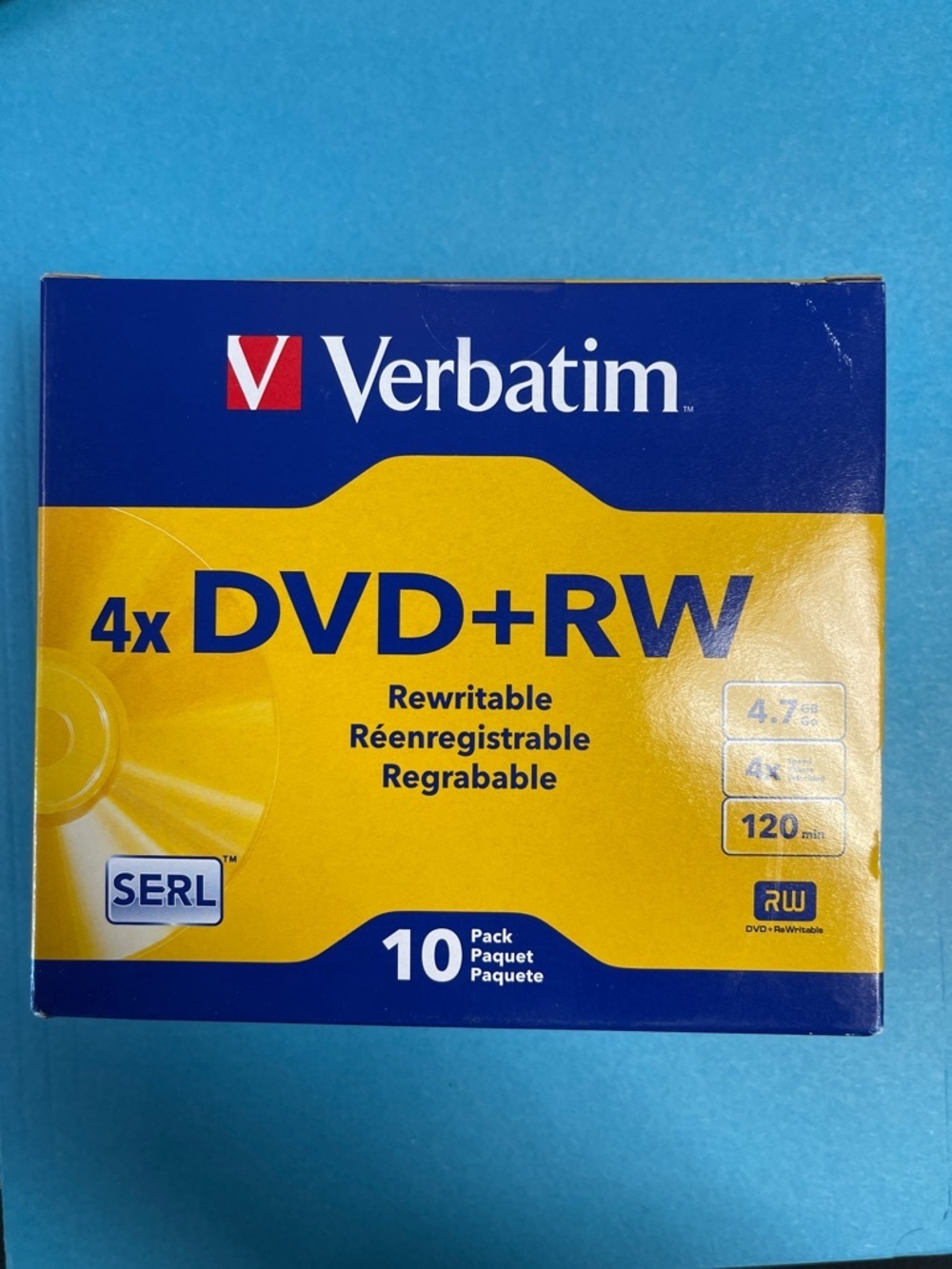 Verbatim 4x DVD+RW 10-Pack Rewritable Discs - Yellow & Blue